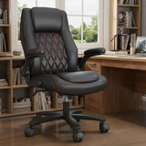 Executive Office Chair with Rubber Wheels, Big and Tall Office Chair 400LBS, High Back Leather Computer Desk Chair with Flip-up Armrests and Lumbar Support, Black
