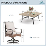 MFSTUDIO 9 PCS Patio Dining Set, Square Wood-Like Table, Rattan Chairs