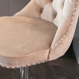 MOOLSUN Rotating Velvet Bar Stools Set of 4, Modern Padded with Nailhead Trim and Tufted Back, Adjustable Swivel Counter Height Stools for Kitchen Island, Bar,Khaki(Silver Base)