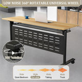 Folding Conference Table 6ft, Rectangular Mobile Meeting Room Desk with Silent Caster Wheels, Metal Frame, Large Foldable for Study Working