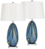 Possini Euro Design Pablo 27" Tall Modern Coastal Table Lamps Set of 2 Blue Art Glass White Shade Living Room Bedroom Bedside Nightstand House Office Home Kitchen Entryway Console (Colors May Vary)