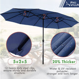 PHI VILLA 7pc Patio Dining Set w/Umbrella, Rectangular Table, Rattan Chairs