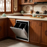 Stainless Steel Pull-Out Under-Cabinet Trash Can with Dual Compartments, Hidden Waste Bin, Non-Slip Feet, Perfect for Kitchen Sink Base Cabinet (11.22" x 17.51" x 5.9")