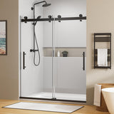 AVKENOEDY Shower Door,60" W x 74" H Frameless Shower Door,Double Sliding Shower Door with Premium 1/4" (6mm) Thick Tempered Glass, Stainless Steel, Matte Black