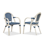 PURPLE LEAF French Bistro Patio Armchairs Set of 2, White Finish, Deep Blue
