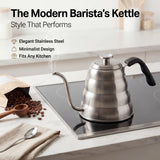 Barista Warrior Gooseneck Kettle with Thermometer - 1.2L Pour Over Coffee & Tea Kettle, 18/8 Stainless Steel Gooseneck Kettle Pot, Precision Pour Drip Spout, Suitable for All-Stoves (40 fl oz)