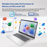HP 17.3" Touchscreen Laptop w/Microsoft 365, 16GB RAM, 1TB SSD+128GB UFS, Webcam w/Shutter, Fingerprint Reader, Backlit Keyboard, Microsoft Copilot Key, Intel Quad-Core CPU, Win11, Lavender