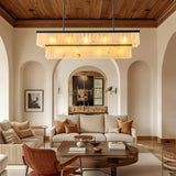 CEENWE Rectangle Alabaster Chandelier, L54 Linear Chandeliers Over Table Pendant Light Modern Mrable Rectangular Chandelier for Kitchen Island Dining Room Living Room 2-Tier Black(Include 16 Bulbs)