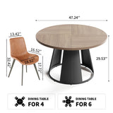 HIPIHOM 47.2” Round Dining Table Set for 4 Modern Wood Table with 4 Upholstered Leather Chairs, Metal Pedestal Base, Space-Saving Kitchen & Dining Furniture for Small Apartments and Compact Spaces