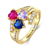 Oseew 10k gold mother ring Customized 10k yellow gold 3 Birthstones Ring for Women Mother's Ring Personailzed 14k yellow gold 3 Birthstones Ring Family Rings Birthday Gift