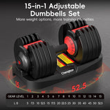 Upgraded Adjustable Dumbbells Set 52.5 lbs, 15 Weights Dumbbell Set, Quick Adjustable Dumbbells For Men Women Home Gym with Anti-Slip Handle, Safe and No Falling