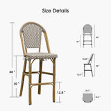 PURPLE LEAF Bar Stools French Bistro Rattan 30" Set of 2 Kitchen, Grey