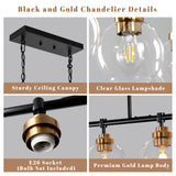 uznhty Dining Room Chandelier 5 Light Linear Pendant Lights Kitchen Island with Clear Glass Shade Dining Table Fixture, 45 Inch Adjustable Height Chandeliers for Bedroom Living Room Kitchen Island