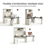 L Shaped Executive Standing Desk with Hutch and Storage Cabinet, Farmhouse Standing Desk with Charging Station