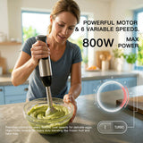 Megawise HB-2035 5-in-1 Immersion Hand Blender, 800W Ultra-Powerful Stick Blender with Variable Speed & Turbo, Stainless Steel Shaft, Includes Whisk, Frother, Chopper Bowl & 600ml Beaker