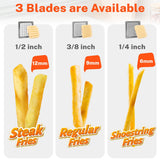 FSUON French Fry Cutter for Potatoes, Stainless Steel Potato Cutter for Fries with 1/2", 3/8", 1/4" Replaceable Blades, Glove, and Brush