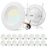 Luxrite 5/6 Inch Retrofit LED Recessed Lighting, 17W=90W, 1500LM, 5CCT Color Selectable 2700K | 3000K | 3500K | 4000K | 5000K, Dimmable Can Light, CRI 90, Wet Rated, Energy Star, Baffle Trim (16 Pack)