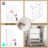 Shoe Cabinet Storage for Entryway with 3 Flip Drawers & Side Cabinet, Fluted Narrow Shoe Organizer with Wooden Leg, Freestanding Shoe Storage Hidden Shoe Rack Organizer for Front Door Entrance, White