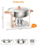 5QT Round Chafing Dish Buffet Set – Rose Gold Stainless Steel Catering Warmer with Dome Lid, Frame & Utensils – Stackable Food Server for Weddings, Parties, Dinners (Fuel or Ice Compatible), 2 Pcs.