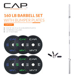CAP Barbell 160 lb Economy Olympic Weight Set with 7ft Chrome Barbell & Black Bumper Plates with Color Logo