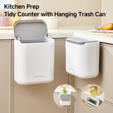 Small Trash Can with Lid, 1.8 Gallon Flip-Top Wall-Mounted Garbage Can, Slim Waste Basket & Compost Bin for Bathroom, Kitchen
