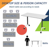 Office Conference Table, Folding White Flip Top Large Rectangular Table with Wheels, for 2-10 People Meeting Seminar Conference Room, 4ft 61.0"