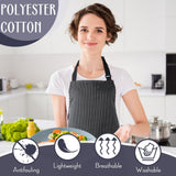Handepo 12 Pcs Cotton Aprons for Women Men with Pockets Soft Adjustable Bib Stripe Aprons for Cooking Kitchen Chef(Black,Thin Stripes)