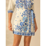 Talakeno Womens Summer Floral Wrap Short Skirt Tie Side High Waist A Line Beach Vacation Boho Mini Skirt (Light Blue, XL)