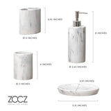 ZCCZ Bathroom Accessory Set, 4 Pcs Marble Look Bathroom Vanity Countertop Bathroom Décor Sets Accessories with Soap Dispenser, Toothbrush Holder Set, Tumbler, Soap Dish