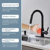 TOYWIA Touchless Kitchen Faucets with Pull Down Sprayer and Soap Dispenser, Matte Black Smart Motion Sensor Stainless Steel Sink Faucet, 1 or 3 Hole Deck Plate Mount for RV, Bar, Outdoor
