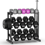 Adjustable Dumbbell Rack with Barbell & Weight Plate Holder, Supports Up to 1300LBS, Heavy Duty Multi-Function Home Gym Organizer, Floor-Friendly
