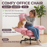 Criss Cross Office Chair with Foot Rest, Big and Tall Office Desk Chair with Flip Armrests for Pets & Cross Legged Sitting, Comfy Executive Ergonomic Reclining Computer Gaming Vanity Chairs, Pink