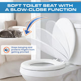 Plexon Soft Cushioned Toilet Seat, Round White, Slow-Close Lid and Seat, Quick-Release Hinges, Easy To Clean and Change, No Tools Required, Stain-Resistant, Durable Vinyl with Wood Core