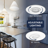 LUXRITE 2-Inch Gimbal LED Recessed Lighting, 5 Color Selectable 2700K-5000K, 6 Watts, 400 Lumens, Adjustable 360º + 30º Swivel Spotlight, Dimmable, CRI90, IC & Wet Rated, ETL, White (12 Pack)