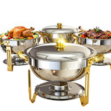 Chafing Dishes for Buffet, 4 Pack 6QT Round Chafing Dish Buffet Set [Elegant Gold and Silver Colors] Stainless Steel Buffet Servers and Warmers for Catering Events Parties Dinners with Complete Set