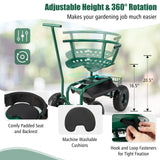 Rolling Garden Seat with Wheels, Garden Cart with 360° Swivel Seat for Planting, Garden Stool Scooter with Replaceable Handle