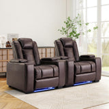 ANJ Power Home Theater Seating Set of 2, Faux Leather Electric Recliner Chair with Adjustable Headrest, Dual Motors Movie Reclining Chairs with LED Lights,USB Port,Cup Holders, Hidden Arm Storage