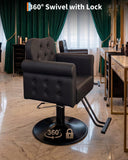 Salon Chair for Hair Stylist, Barber Hair Styling Chair with Height Adjustable Hydraulic Pump, 360 Degrees Swivel with Lock, High-Density Foam & PU Leather for Beauty, Max Load Weight 330 Lbs- Black