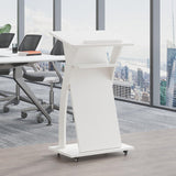 Portable Wooden Lectern on Wheels - Sturdy Solid Wood Podium for Church Services, Conference Presentats, Welcome Table, and Event Recept Desk