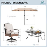 MFSTUDIO 7 Piece Outdoor Patio Dining Set with Umbrella, Rattan Chairs