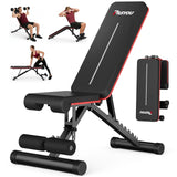 PASYOU Adjustable Foldable Weight Bench for Home Gym with 660LBS, Workout Bench for Incline Decline Flat Bench Press, Full Body Strength Training