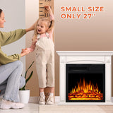 R.W.FLAME 27” Electric Fireplace Mantel Wooden Surround Firebox, TV Stand with Freestanding Electric Fireplace, Remote Control, Adjustable Led Flame, 750W/1500w White