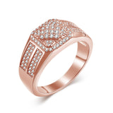 Oseew Round Cut Moissanite Rings Wedding for men Hip Hop Iced Out Luxury Men's Moissanite Ring sterling silver/ 10k 14k 18k gold square frame Design (rose gold)