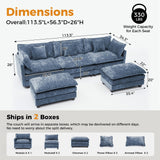Redlife 113" Modular Sectional 3-Seater Sofa with 2 Ottomans