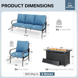 MFSTUDIO 4 Piece Metal Patio Furniture Set with Fire Pit Table, Denim Blue