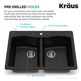 KRAUS Forteza 33-inch Drop in/Undermount 50/50 Double Bowl Granite Kitchen Sink in Black, KGD-52BLACK