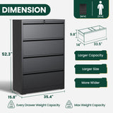 4 Drawer Lateral File Cabinet, Metal Filing Cabinet for Home Office, Black