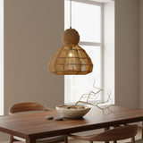 Modern Handmade Rattan Pendant Light Coastal Boho 1-Light 20 in. Brown Scalloped Ceiling Light for Foyer, Dining Room with Woven Shade