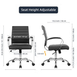 Office Chair Mid Back Desk Chair PU Leather Ribbed Executive Swivel Computer Chair with Wheels