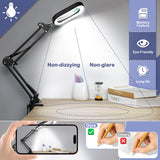 Drdefi 10X Square Magnifying Glass with Light and Stand, Real Glass LED Lighted Magnifier, 5 Color Modes Stepless Dimmable, Hands-Free Mag Desk Lamp with Clamp for Reading Craft Hobby Close Work Black
